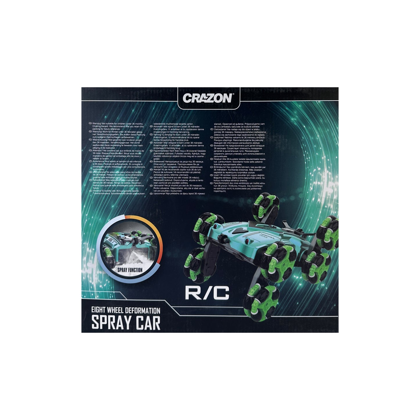 Remote Control Eight Wheel Deformation Spray Car Green Radio Control 2.4GHz