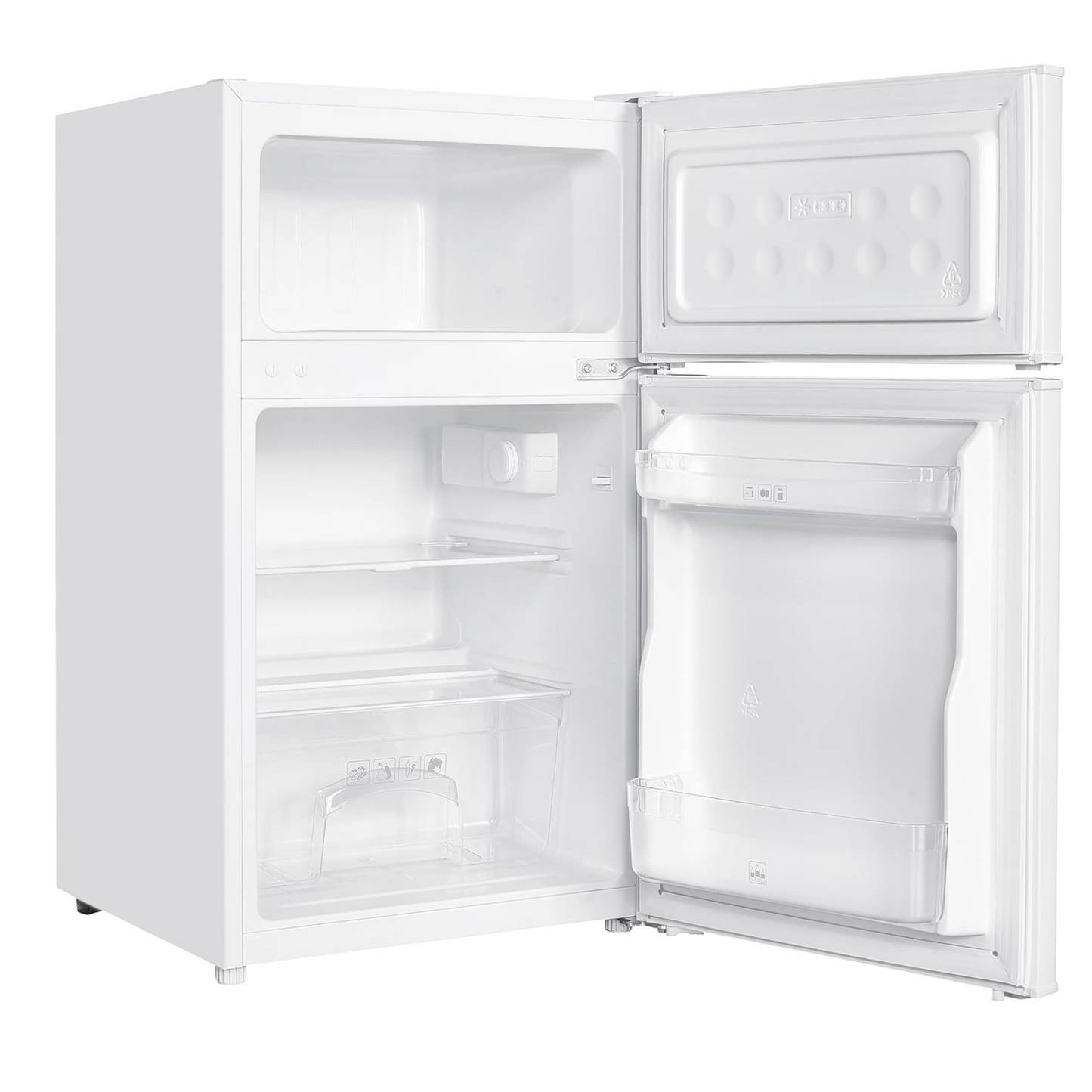 AGA Counter Fridge Freezer - 100L Free Standing Fridge Freezer - with LED Light - Removable Shelves - Adjustable Thermostats and Legs - White - 88.5cm