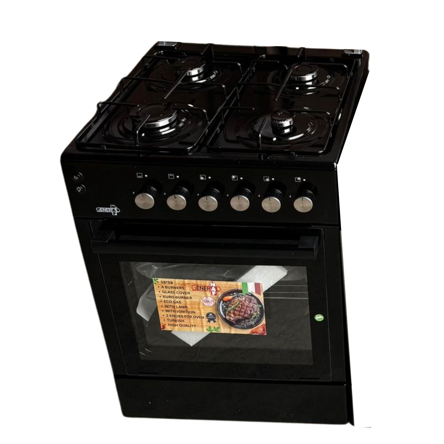 General Naf Freestanding Gas Cooker 4 burners 1 Door 60 cm- Black