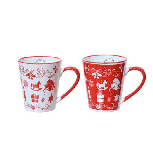 Mug stoneware round decal red rim, red ear  H.10.4cm  D.9.3cm