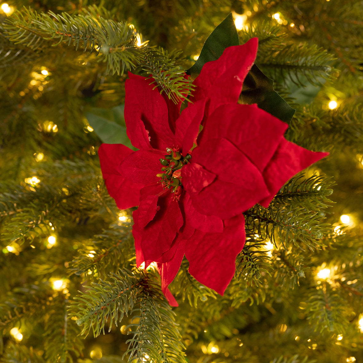 Poinsettia on stem polyester 1pc - 67 cm