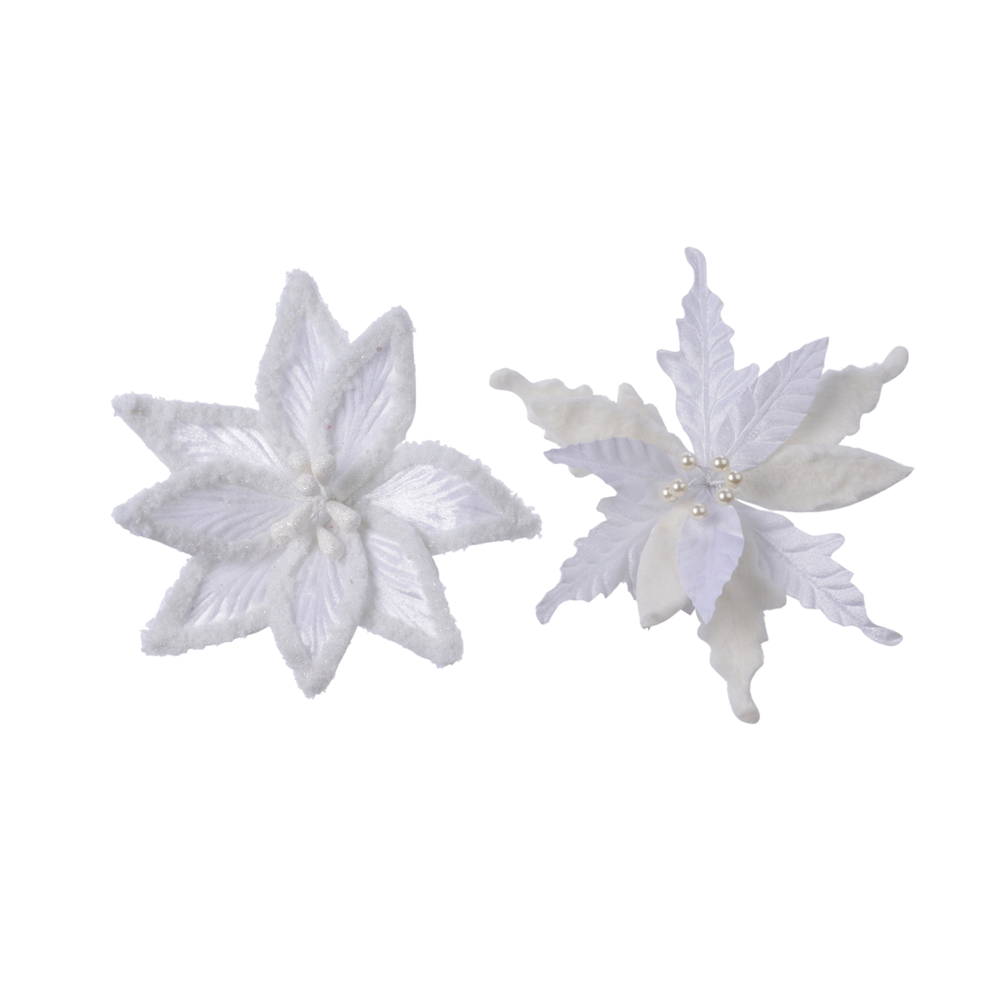 Poinsettia on clip polyester velvet with artificial fur 30cm