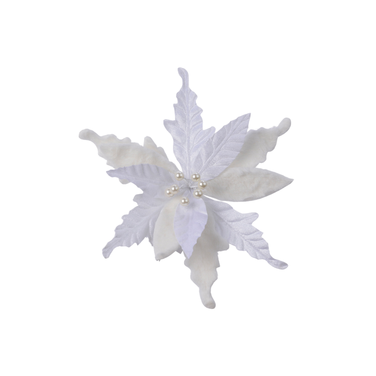 Poinsettia on clip polyester velvet with artificial fur 30cm