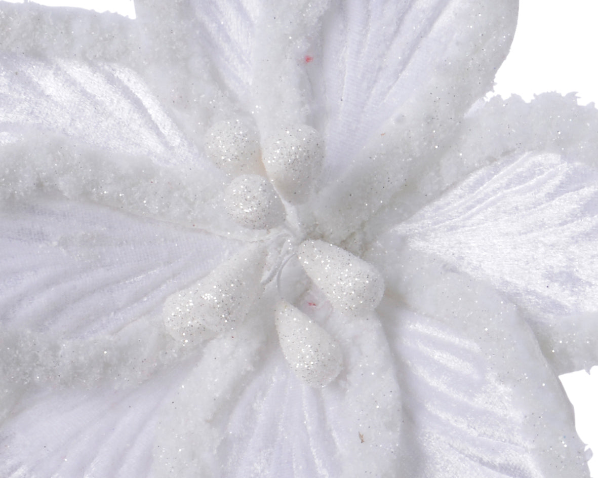 Poinsettia on clip polyester velvet with artificial fur 30cm