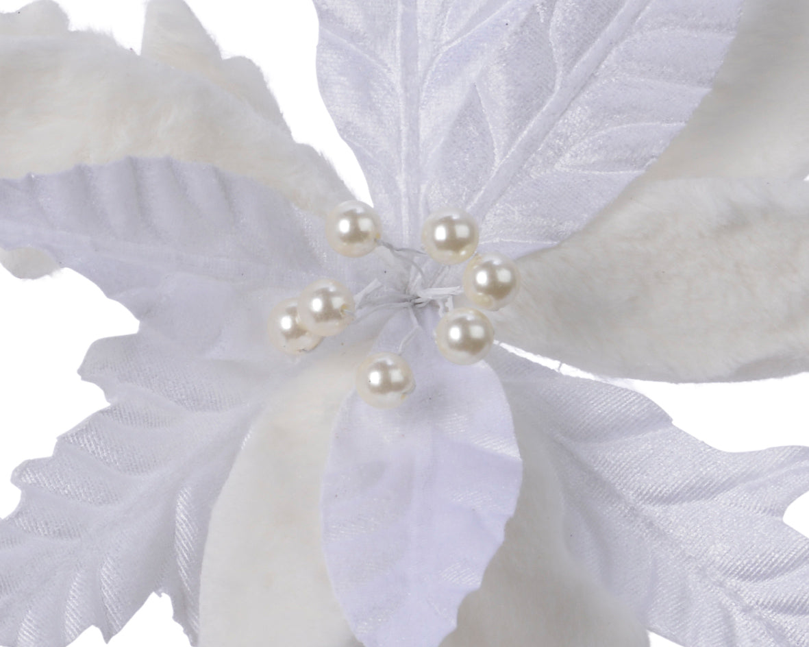 Poinsettia on clip polyester velvet with artificial fur 30cm