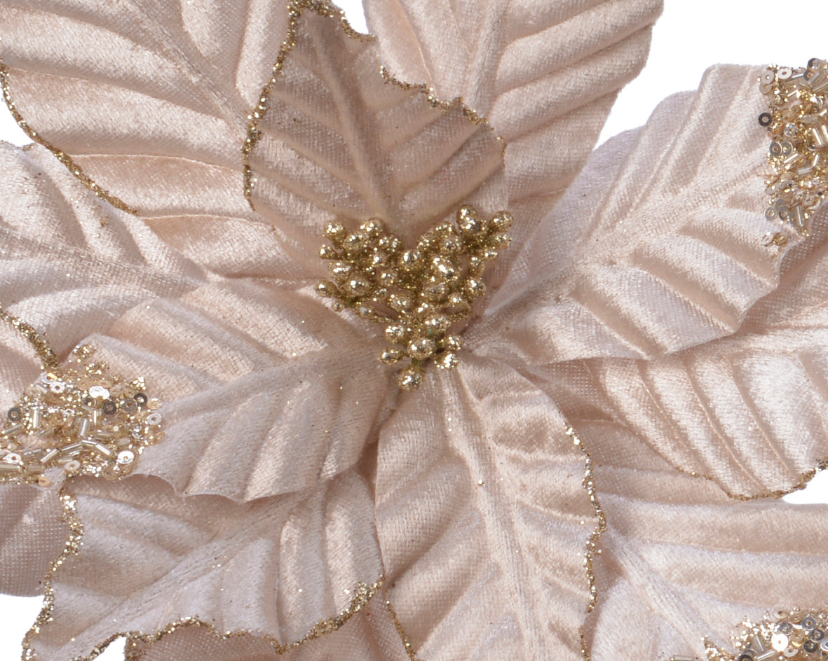 Poinsettia on clip polyester glitter velvet H.4cm D.30cm