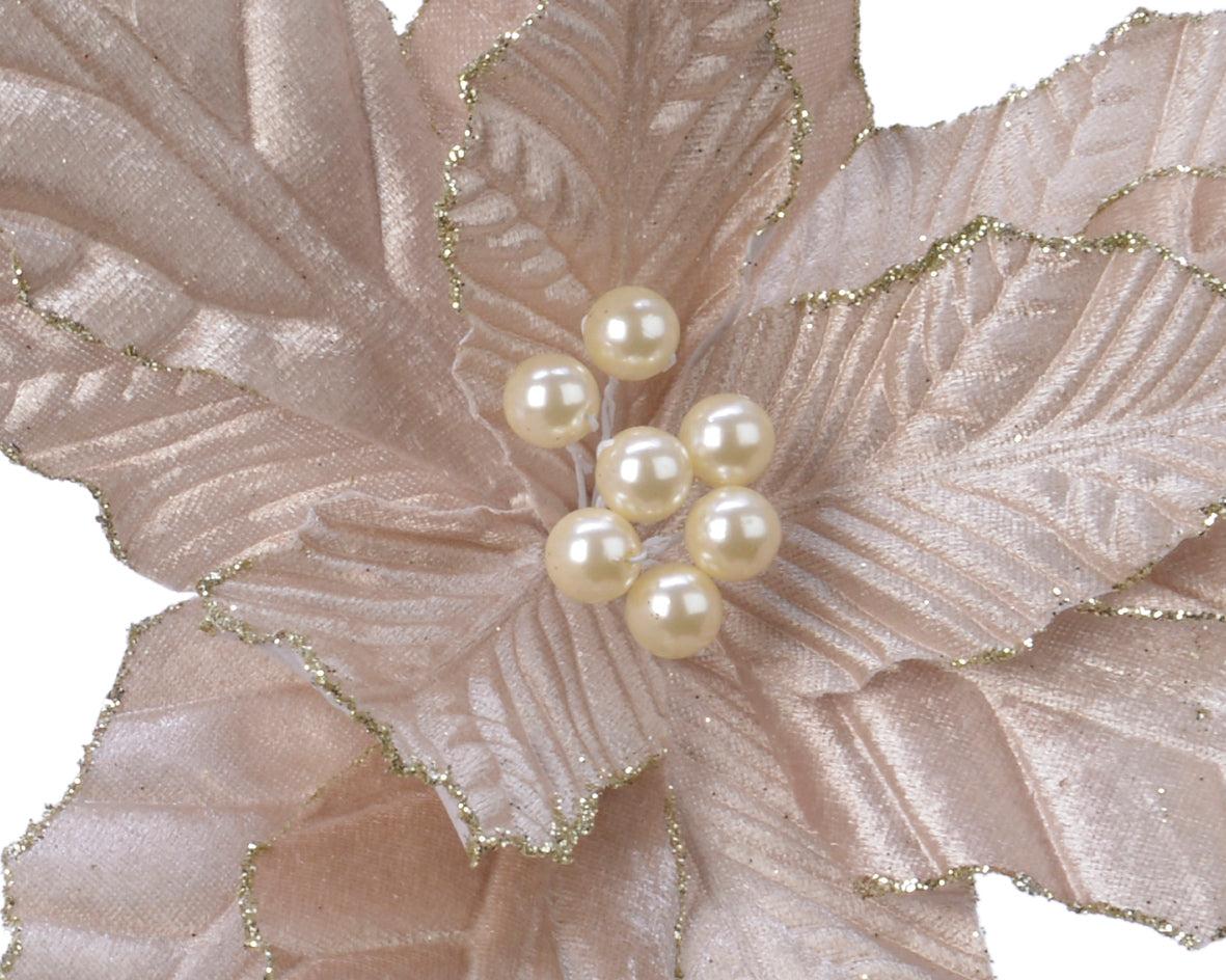 Poinsettia on clip polyester glitter velvet H.4cm D.30cm