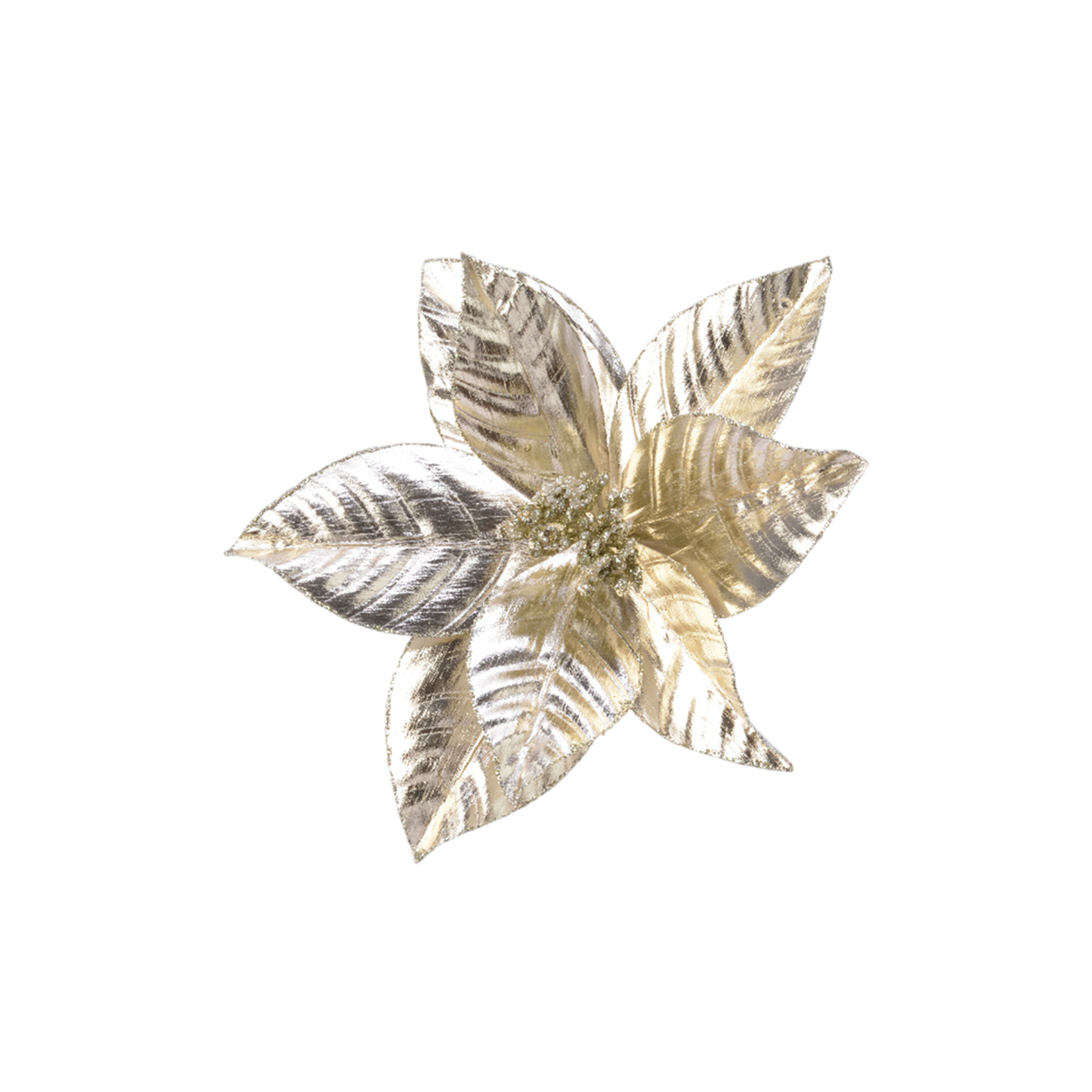 Poinsettia on clip polyester glitter with spangles with plastic flowerhead H.5cm D.27cm