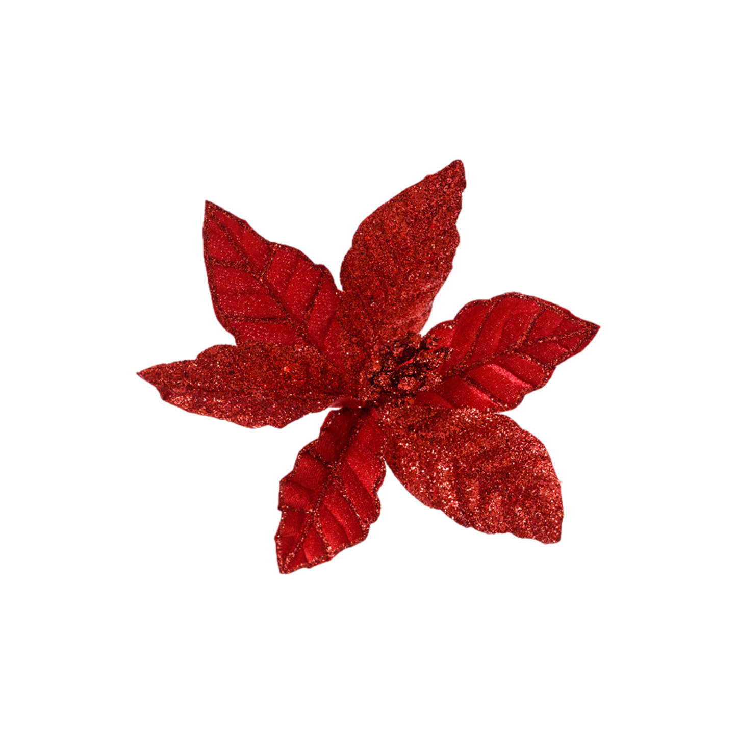 poinsettia on clip polyester velvet small berries center w glitter H.17cm D.24cm