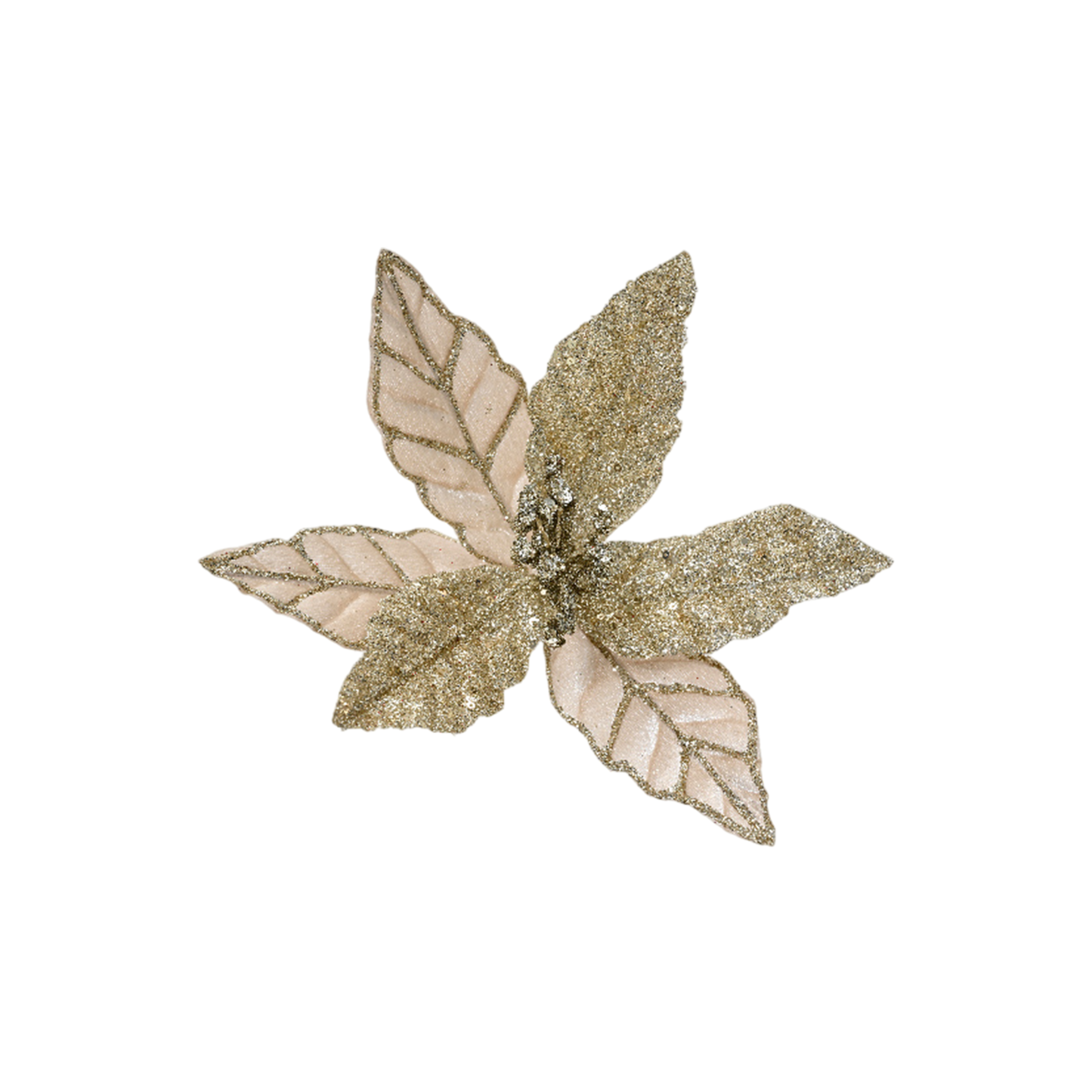 poinsettia on clip polyester velvet small berries center w glitter H.17cm D.24cm