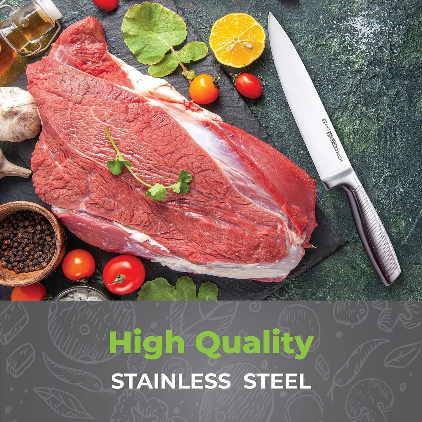 Stainless Steel Knife Set – 8 Pieces | Availalbe in 3 different colors