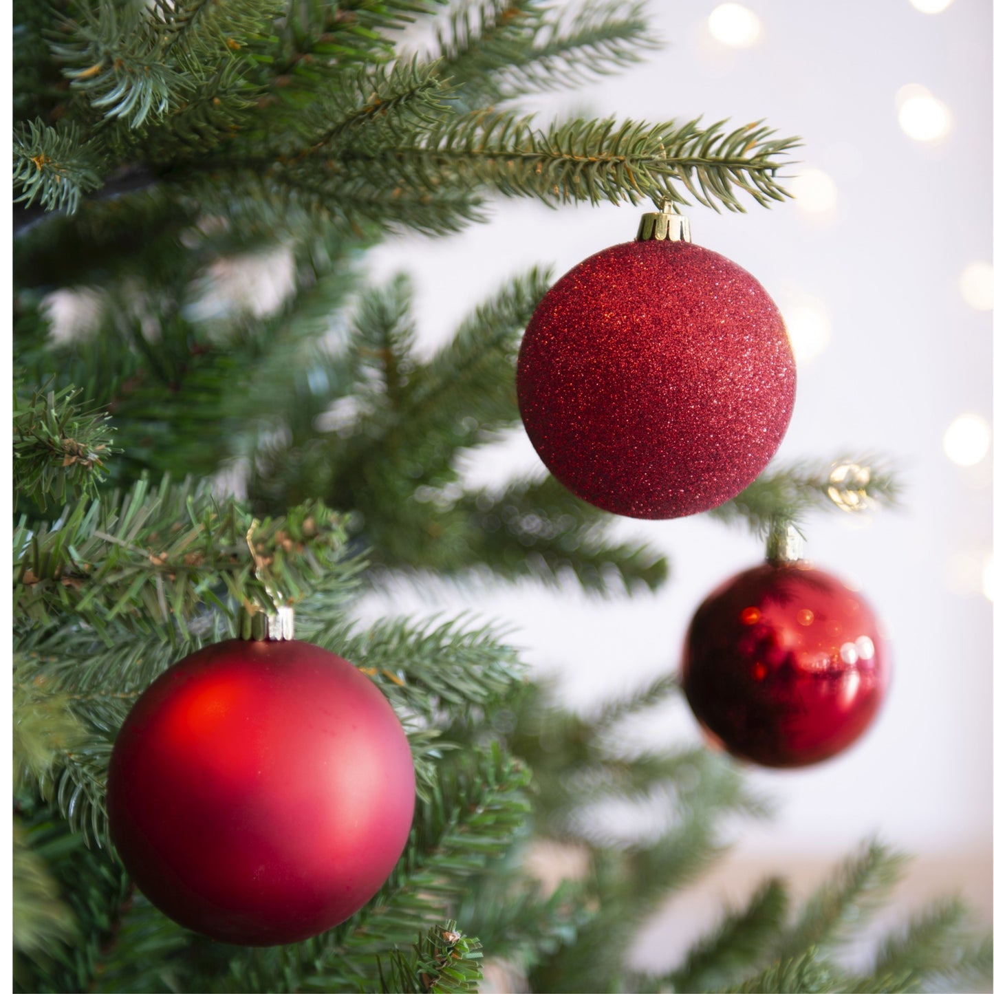 Baubles shatterproof shiny, matt, glitter mix 34pcs 8cm - Red