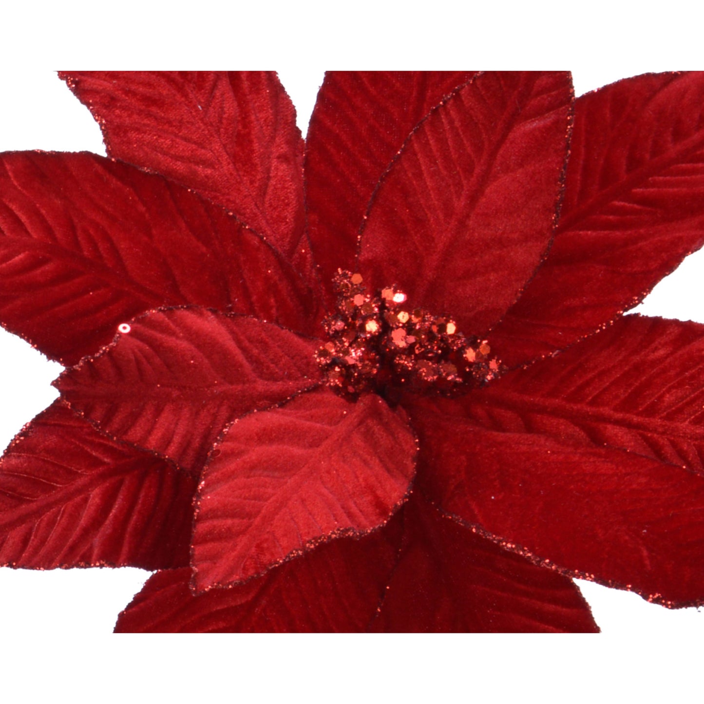 Poinsettia on clip polyester glitter velvet 27cm