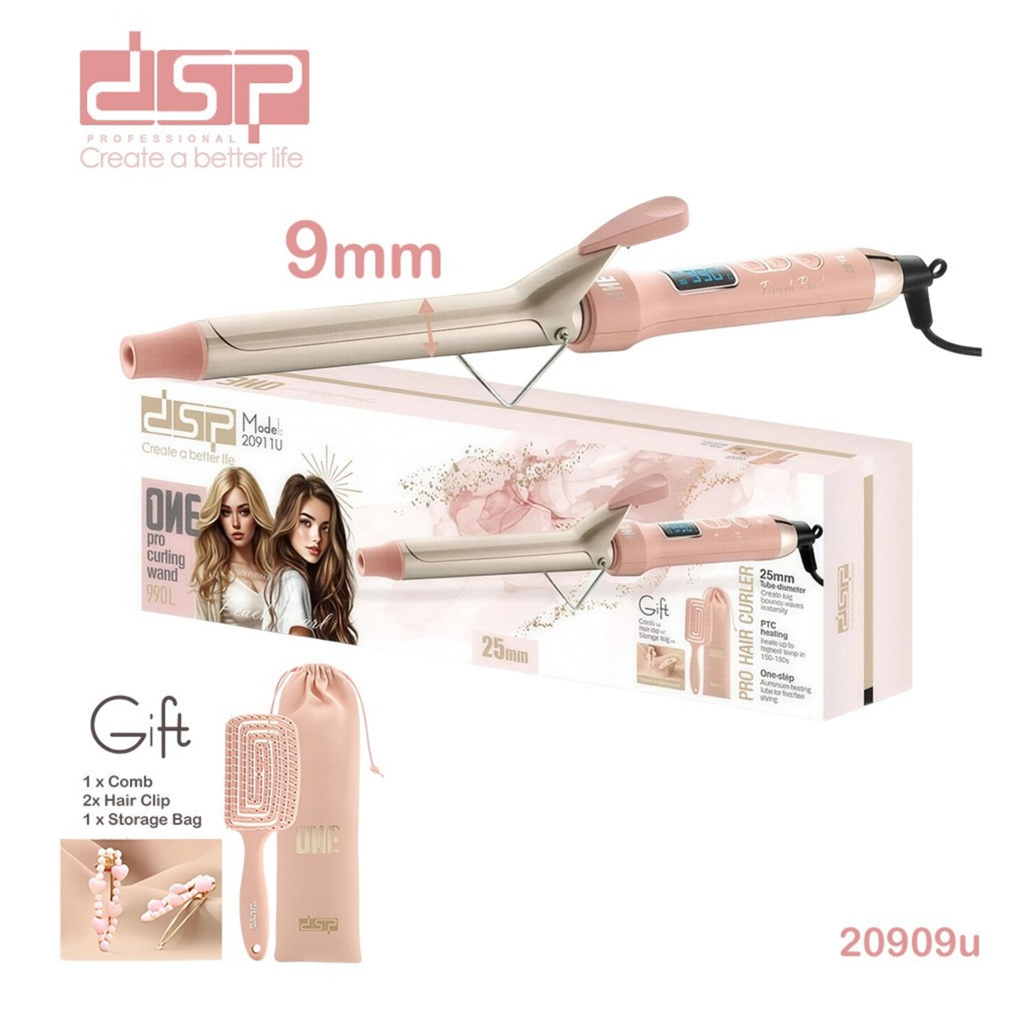 DSP Hair Curler - Peach Pearl Series Model 9mm