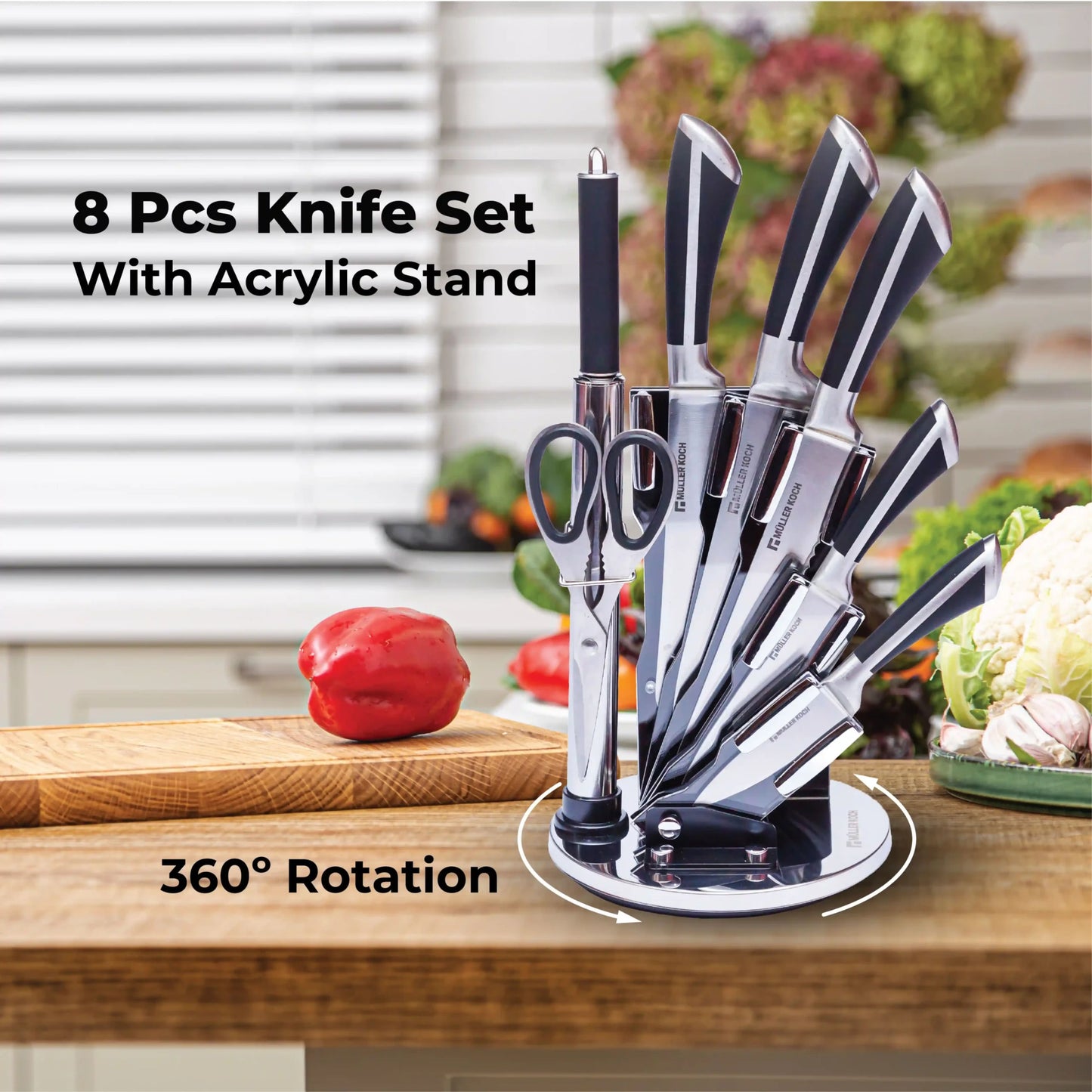 Stainless Steel Knife Set – 8 Pieces | Availalbe in 3 different colors