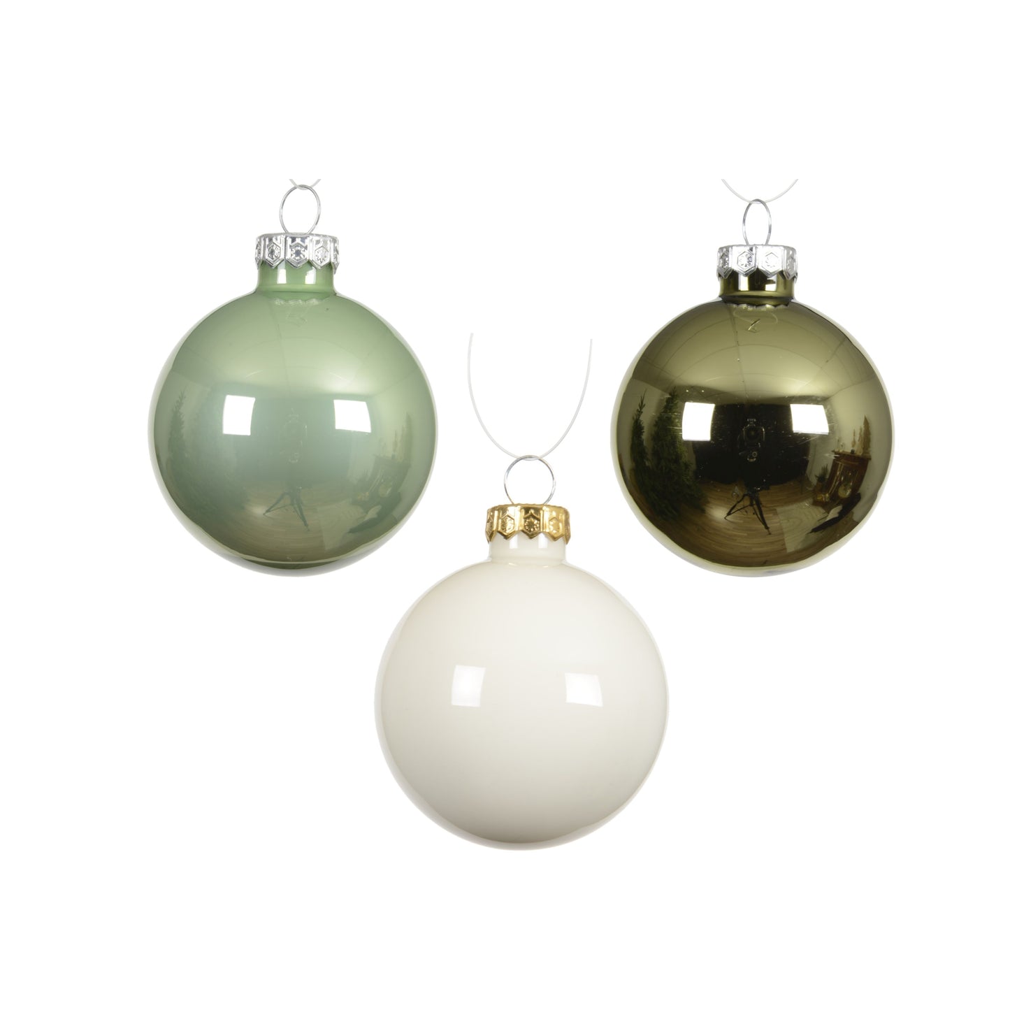 Baubles polystyrene matt,shiny,glitter mix 49 bauble 6cm - olive green and off white