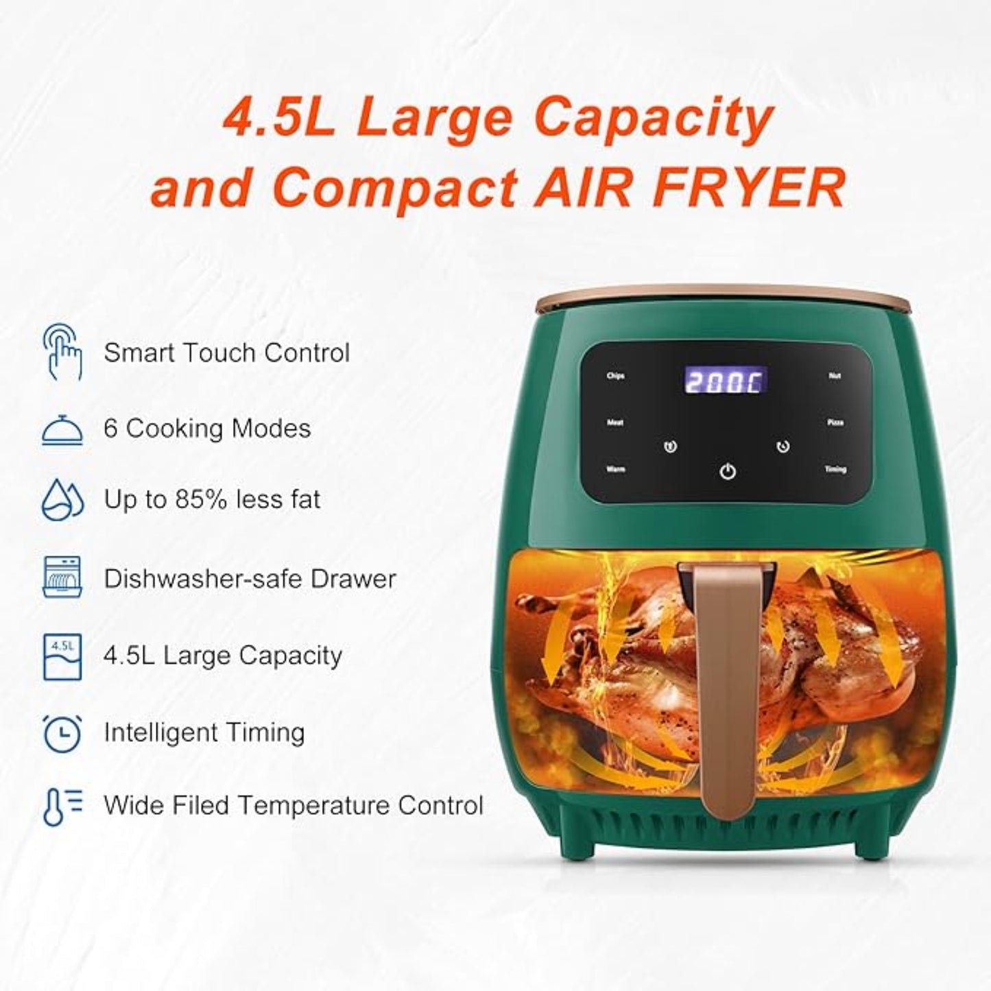 Stella 4.5L Air Fryer Oil Free LED Digital Touch Screen, Timer And Fully Adjustable Temperature