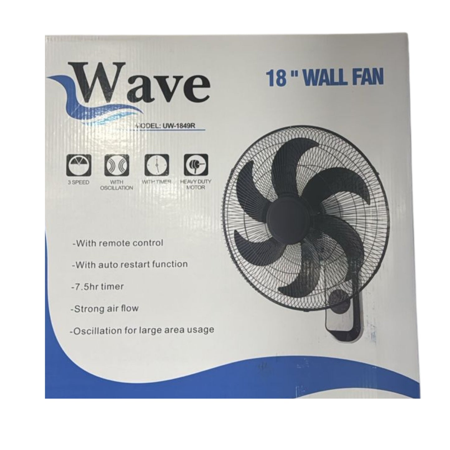 Wave, Wall Fan 18'' 3 Speeds 80W with remote