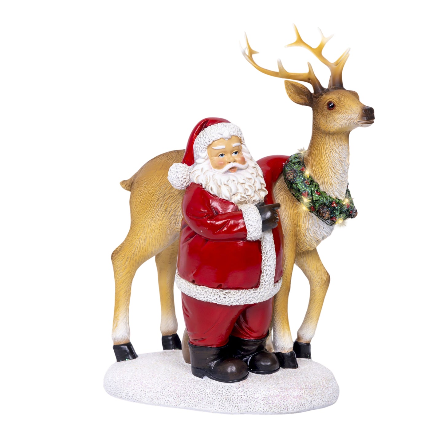 Santa with dear Micro LED santa polyresin steady 28cm