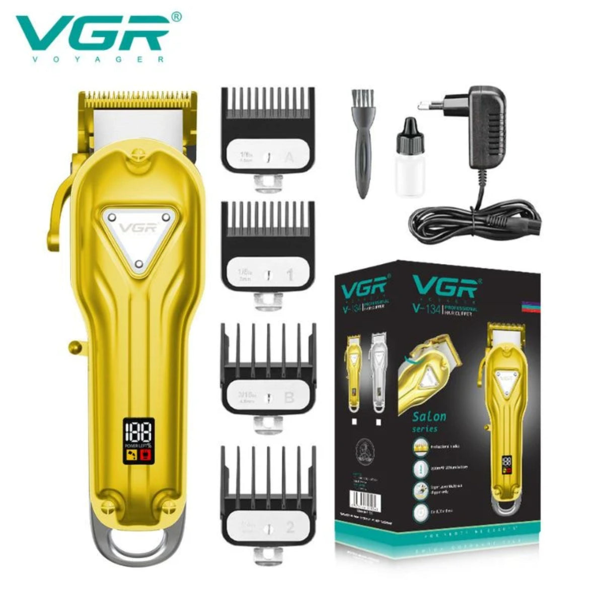VGR Professional Hair Clipper – 2500mAh, 300-Min Runtime