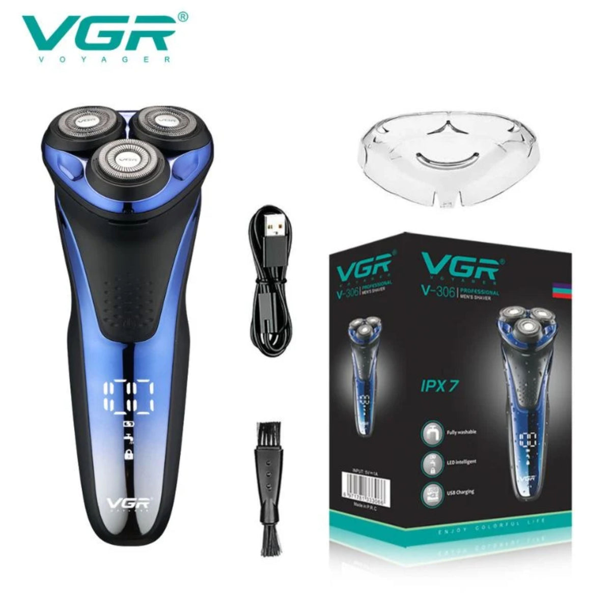 VGR Professional Beard Shaver Electric Hair Shavers Washable Shaver IPX7 VGR With LED Display Hair Remover