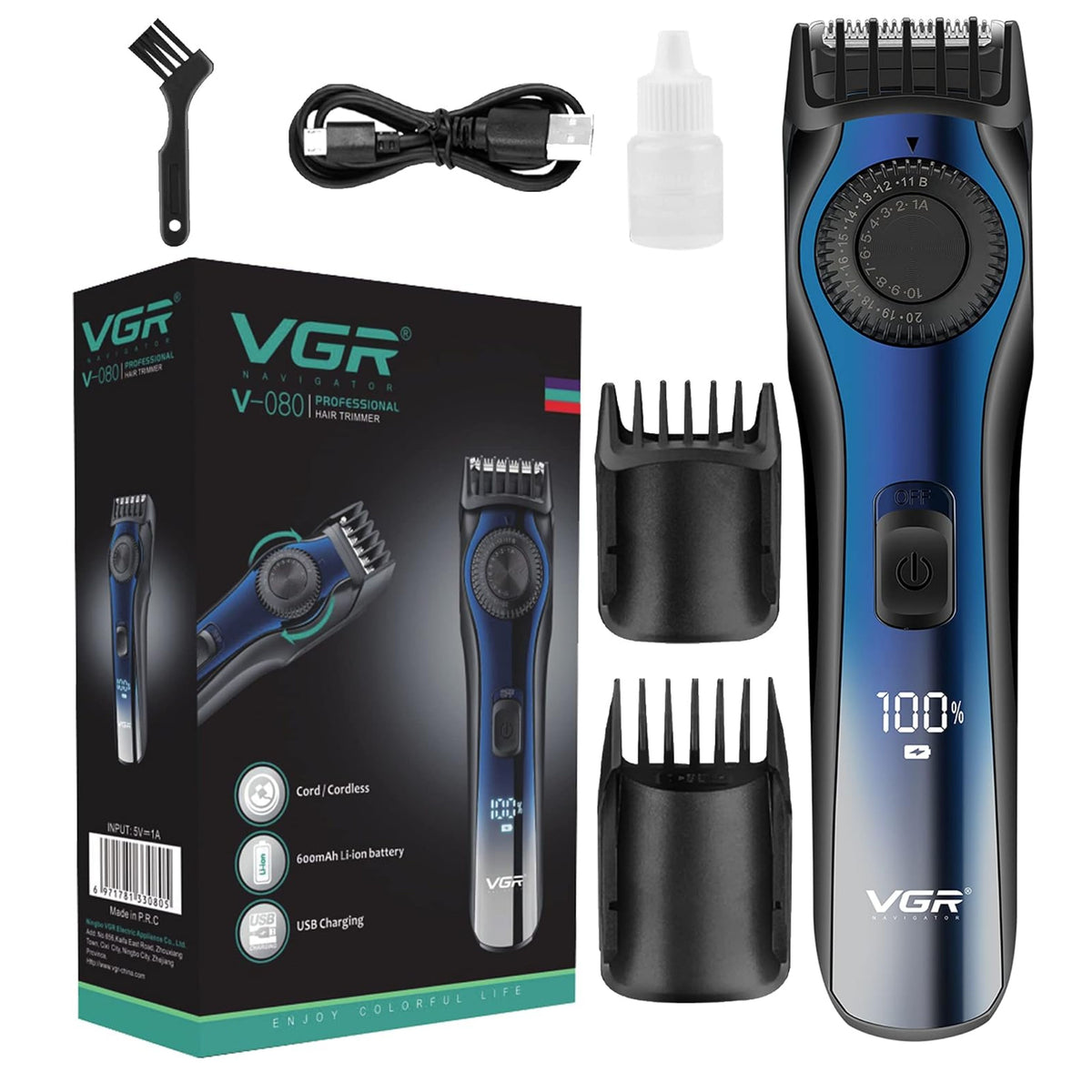 VGR Cordless Professional Hair Trimmer Runtime: 120 min Trimmer for Men (Blue, Black)
