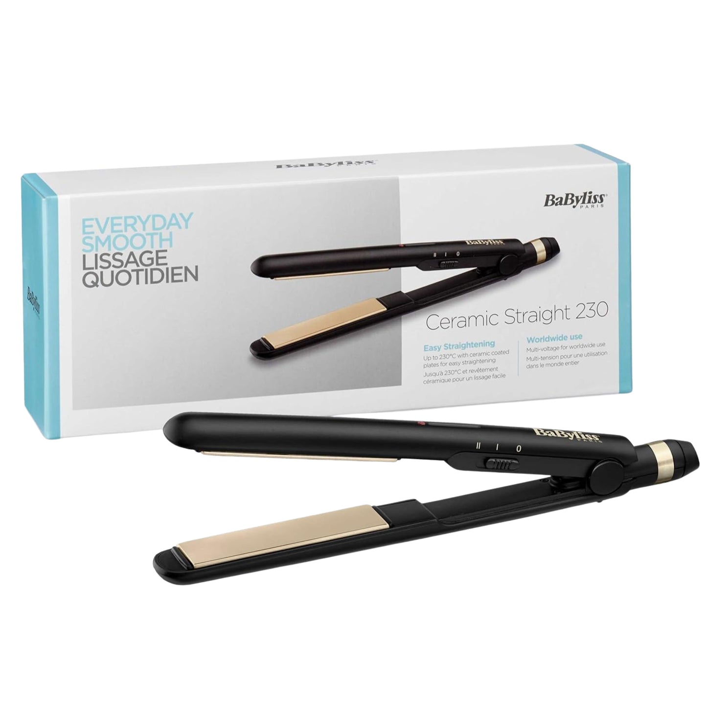 BaByliss Ceramic Straight 230 Travel Straightener Multi Voltage Floating Ceramic Plates Temperature 200oC 230oC Compact