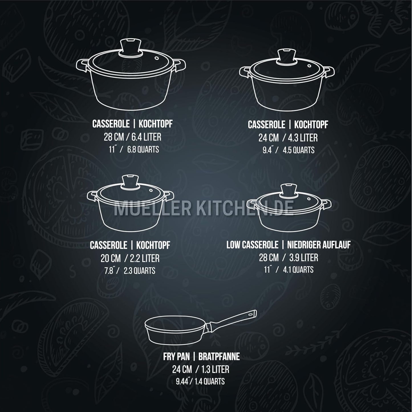 Müller Kitchen 9-Piece Marble Coated Induction Cookware Set - BLACK