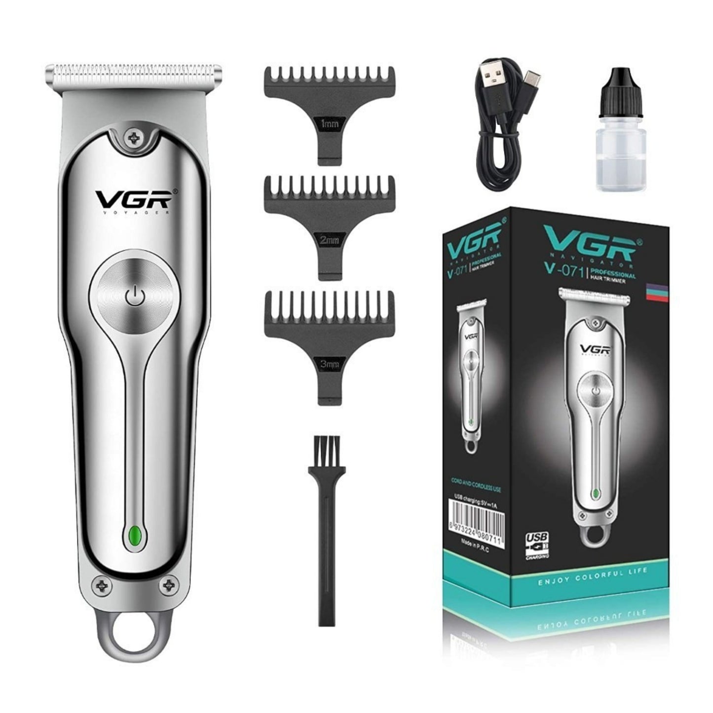 VGR, V-071 Cordless Professional Hair Clipper Runtime: 120 Min Trimmer For Men With 3 Guide Combs (Silver) Standard