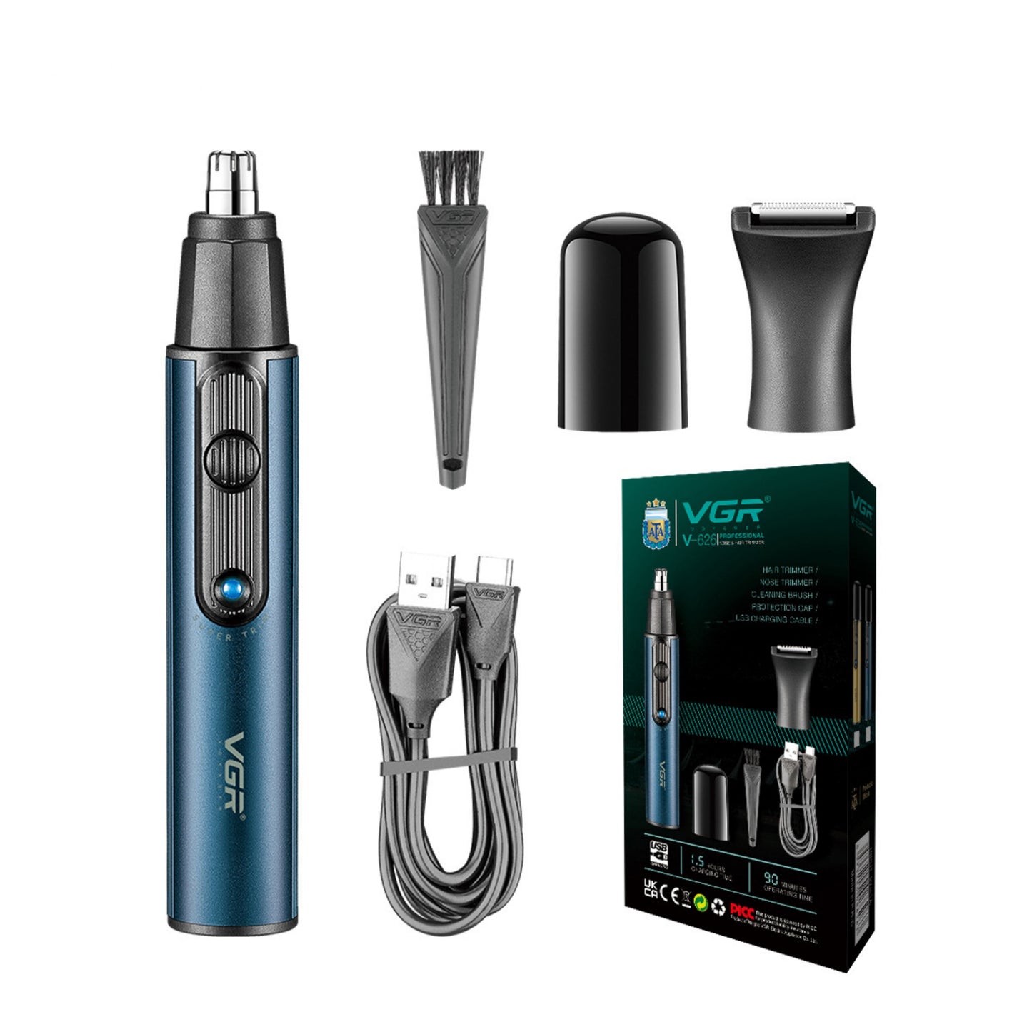 VGR V-626 Rechargeable 2 in 1 Mens Grooming Kit Hair Trimmer Clipper Set Electric Shavers for Men Beard Trimmer Nose Trimmer