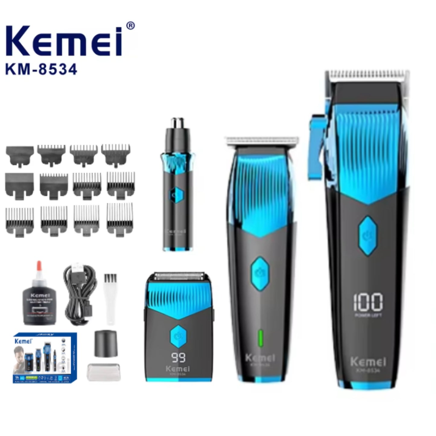 KEMEI Km-8534 Max 4in1 Barber Cordless Hair Clipper Full Set Electric Hair Clipper Trimmer Rechargeable Shaver Nose Hair Trimmer