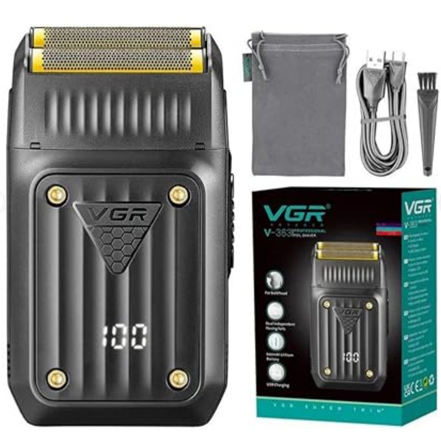 VGR V-363 Professional Foil Shaver for Men, Dual Hypoallergenic Foils, 8000 RPM Motor, USB-C Rechargeable, LED Display