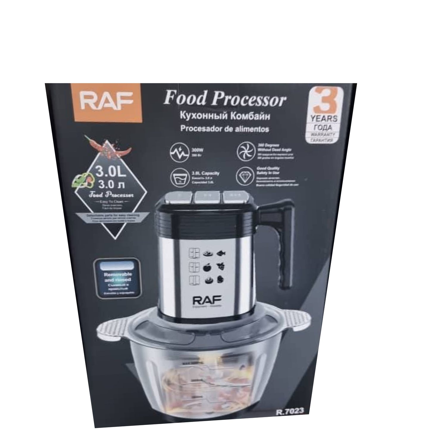 RAF Food Processor, 4-Blade Chopper 300W, 3L Glass Bowl
