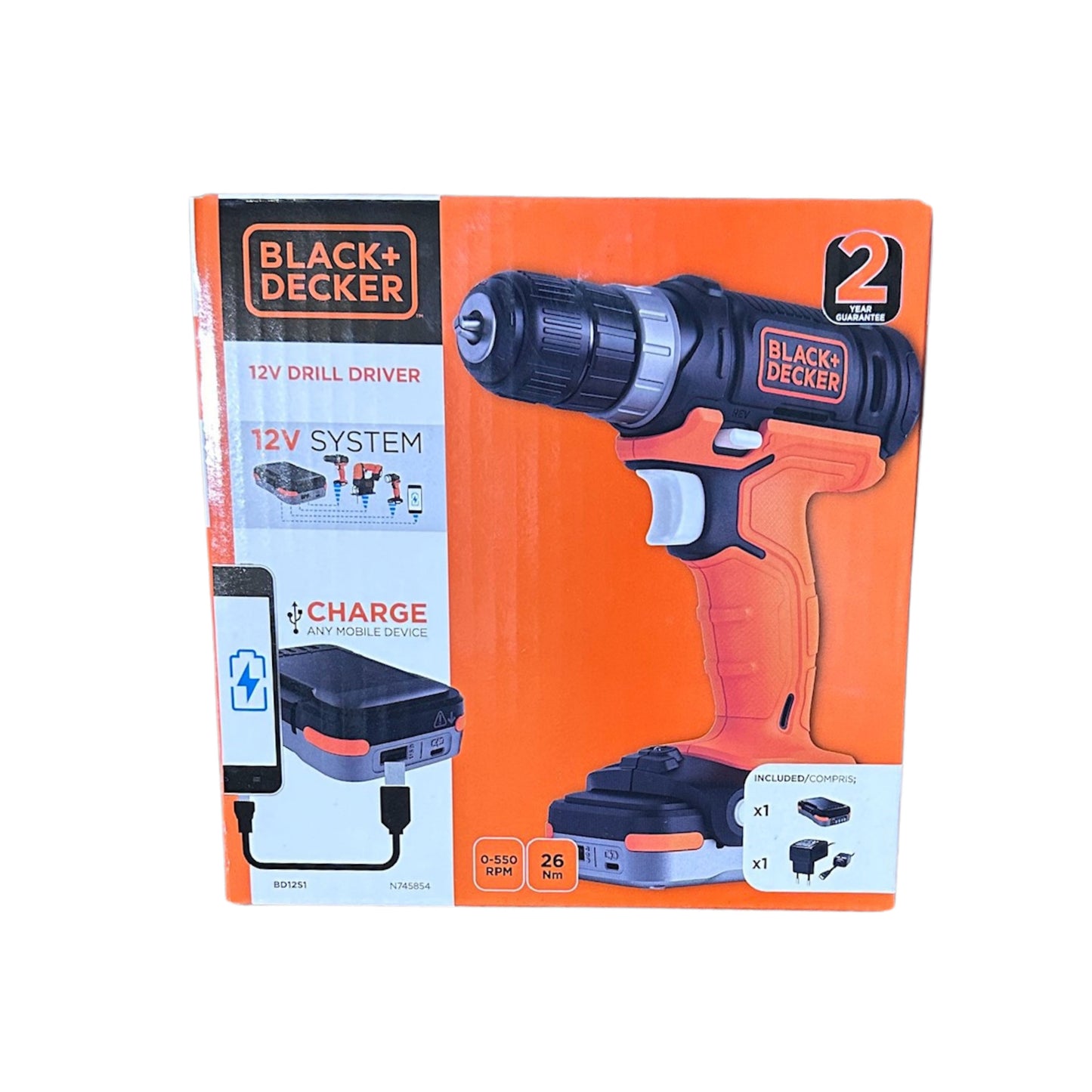 Black+Decker Cordless Drill (12 V, with LED Work Light for Drilling and Screwing)