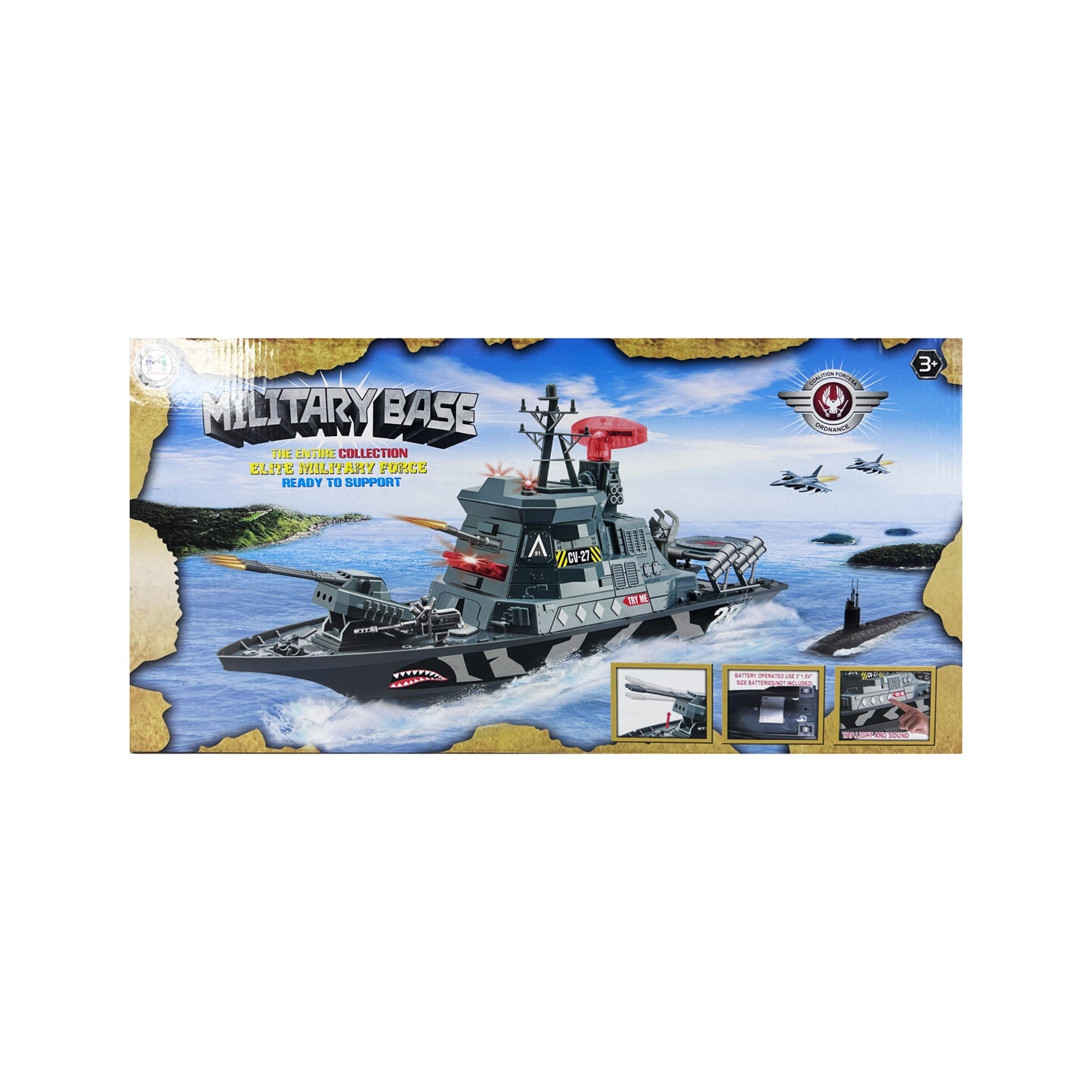 Military Battle Ship Grey With Light And Sound