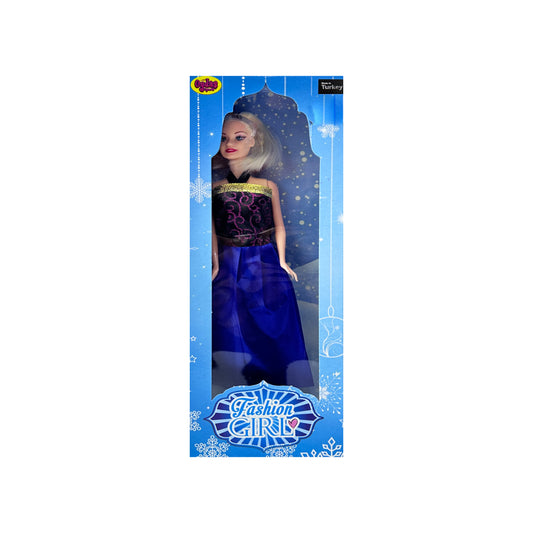 Fashion Girl Doll Blonde with Dress Black, Blue And violet design
