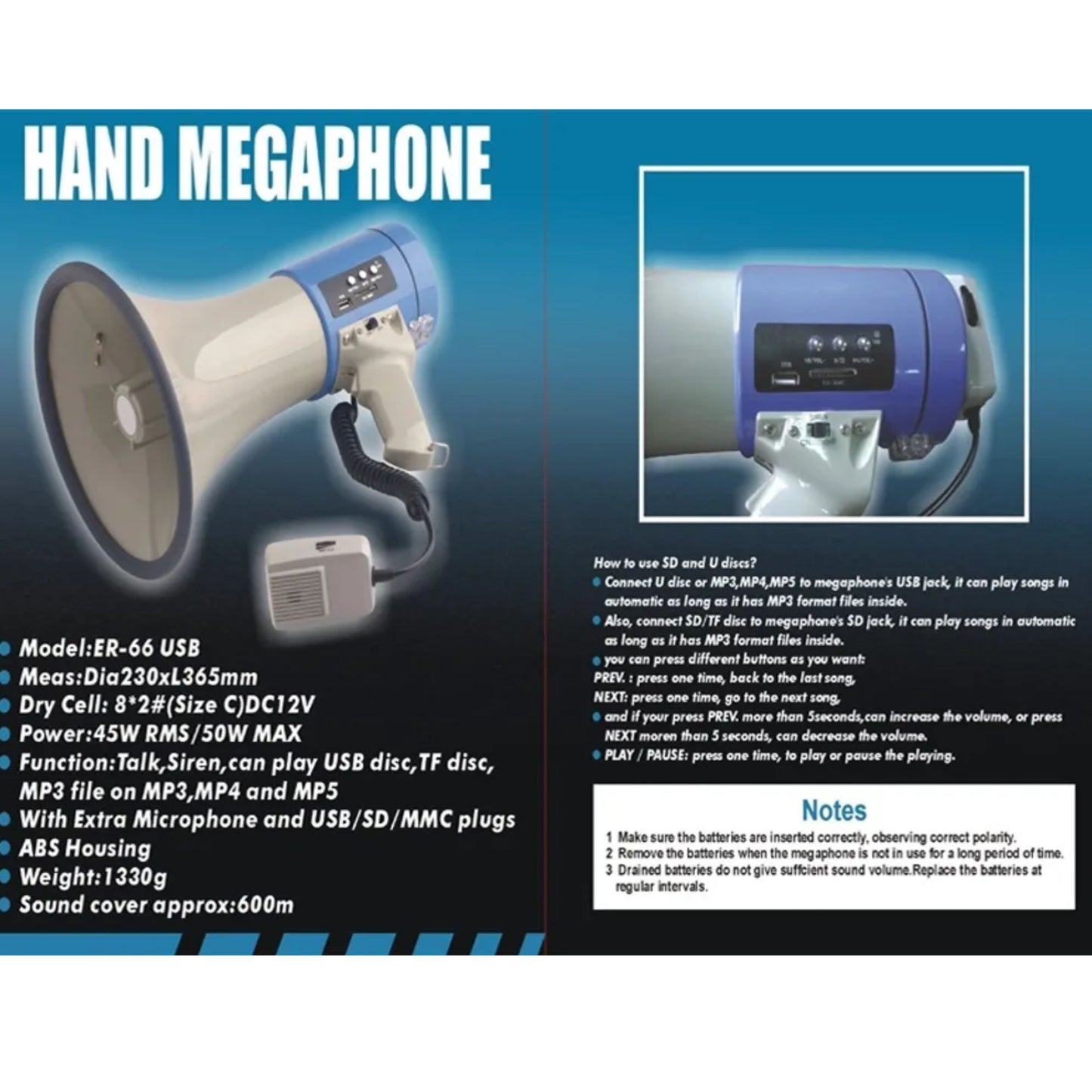 Pro-Sound 25W Power Megaphone (with Rechargeable Battery)