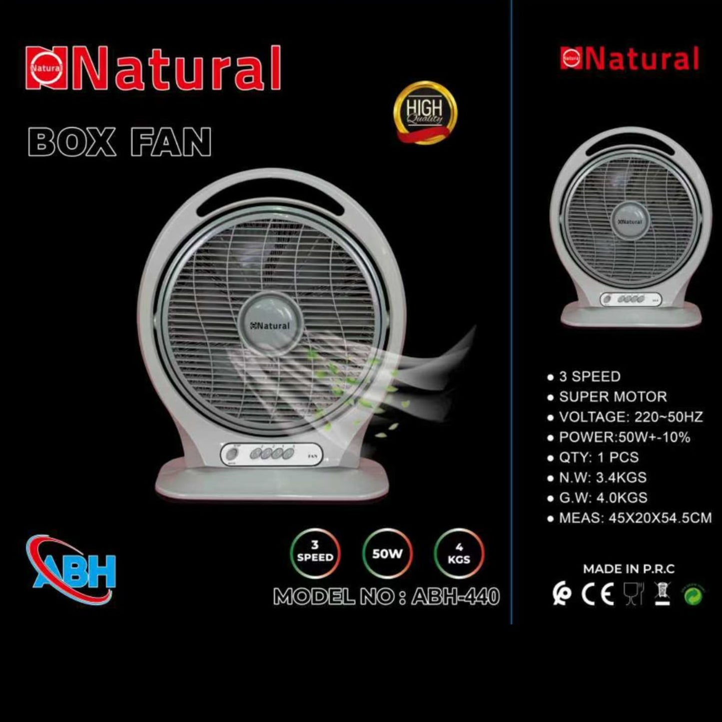 Natural, Round Box Fan with Base corners 3 Speed 50W