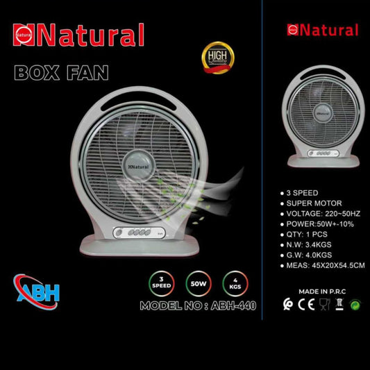 Natural, Round Box Fan with Base corners 3 Speed 50W