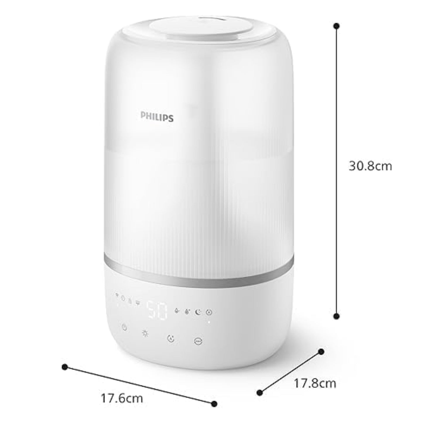 Philips Smart Humidifier - Compact but powerful with SkyHigh Mist, up to 32 hours runtime, 3L water tank refill, silent with sleep mode and night light, for (bedroom) rooms up to 38 m²