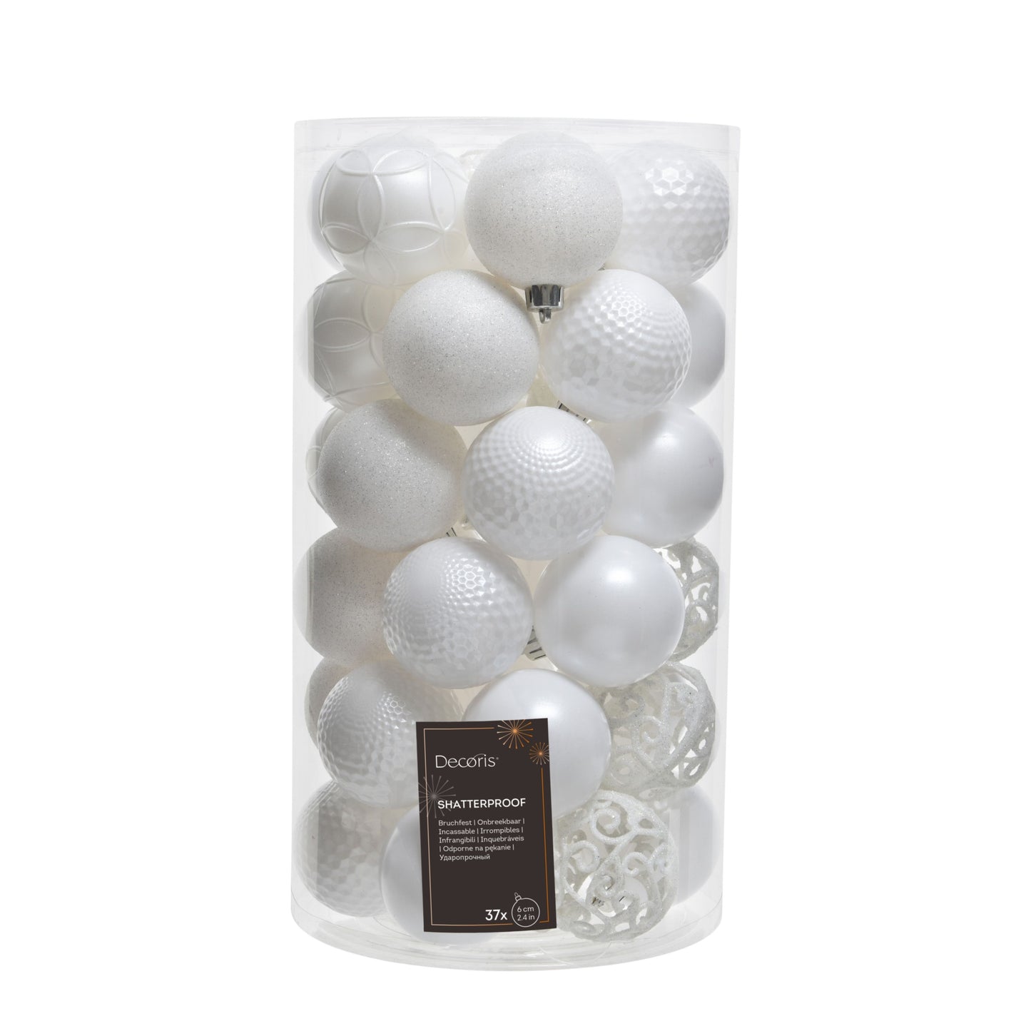 Baubles polystyrene matt,shiny,glitter mix 37 bauble - Winter White