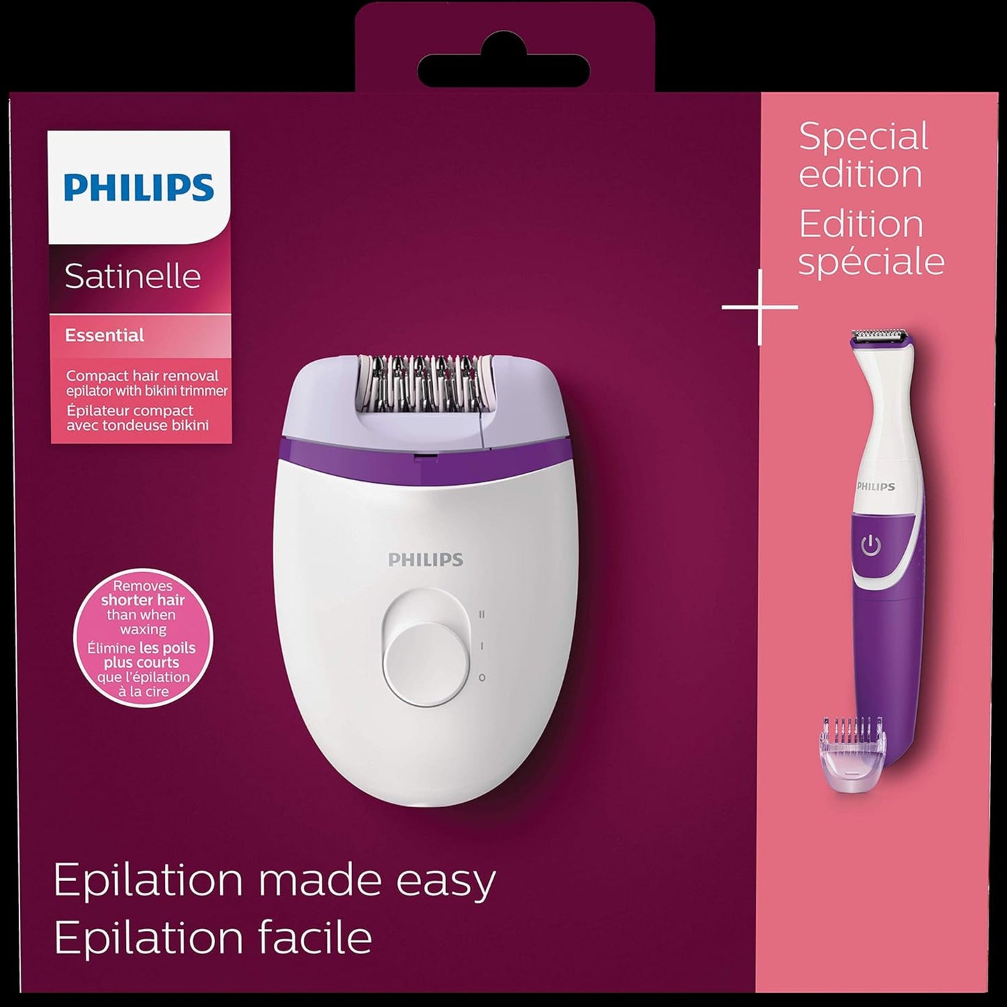 Philips Satinelle Essential Corded Compact Epilator Incl. Bikini Trimmer,