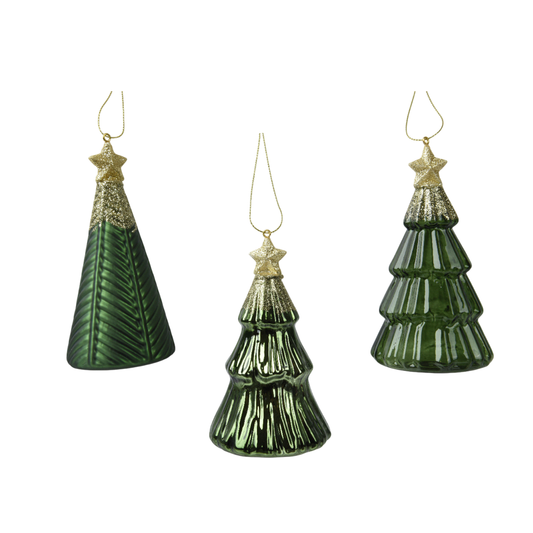 white Tree glass with star on top and gold glitter 1pc - 14cm
