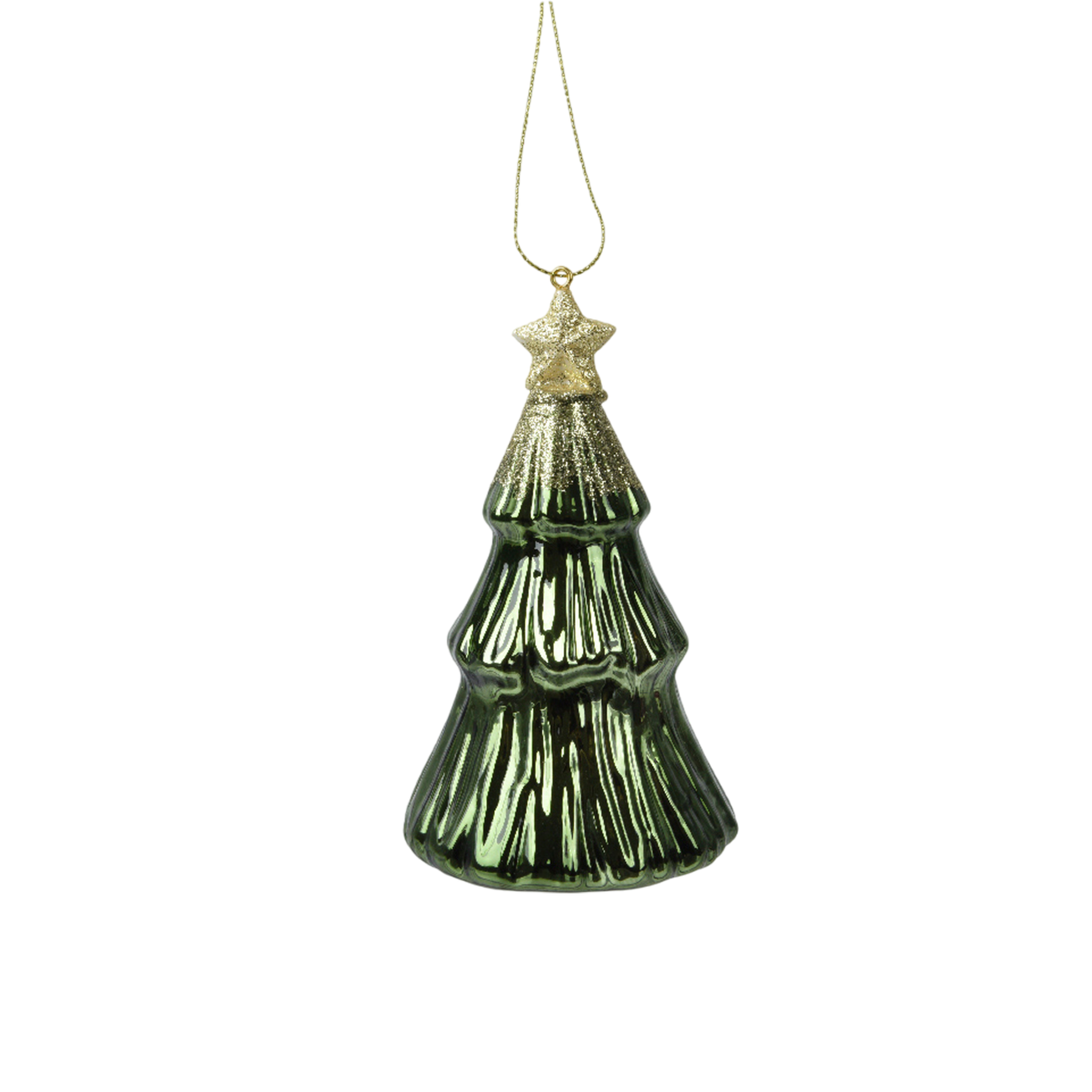 white Tree glass with star on top and gold glitter 1pc - 14cm