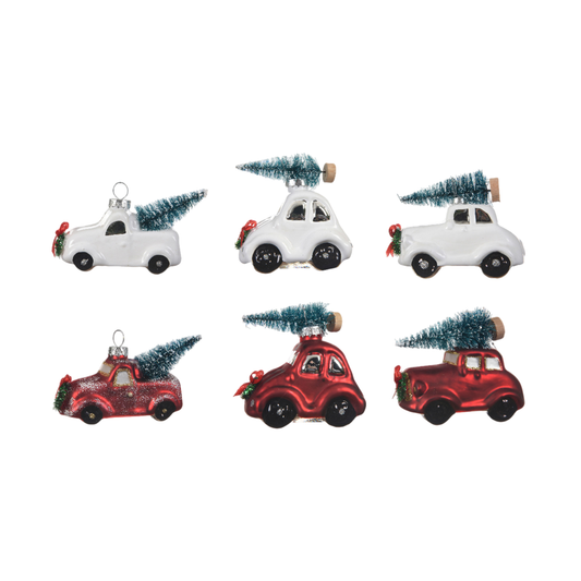 colorful glass cars with tree on the roof 1pc - 10cm