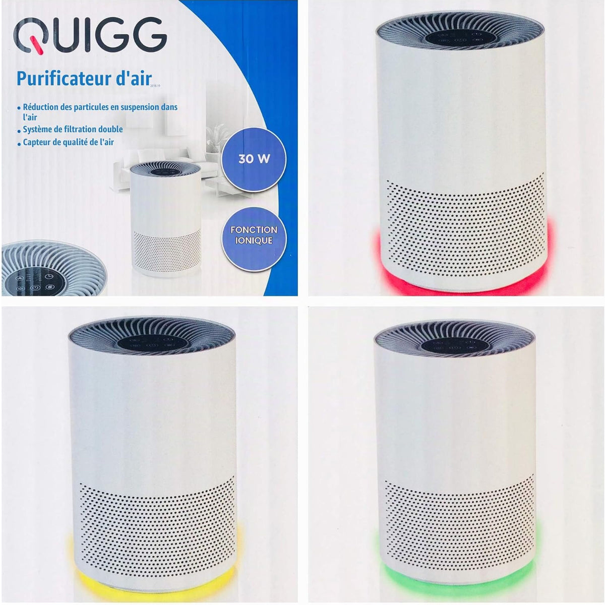 QUIGG Air Purifier 30W Dual Filtration System: EPA Filter, Activated Carbon Filter - White