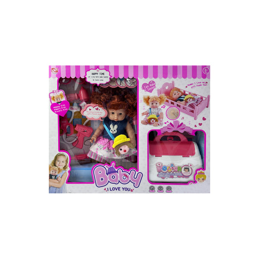 Baby Stuffed Doll Cradle With Makeup Accessories