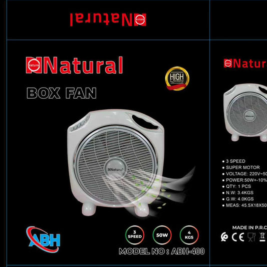 Natural, Square Box Fan round with grip 3 Speed 50W