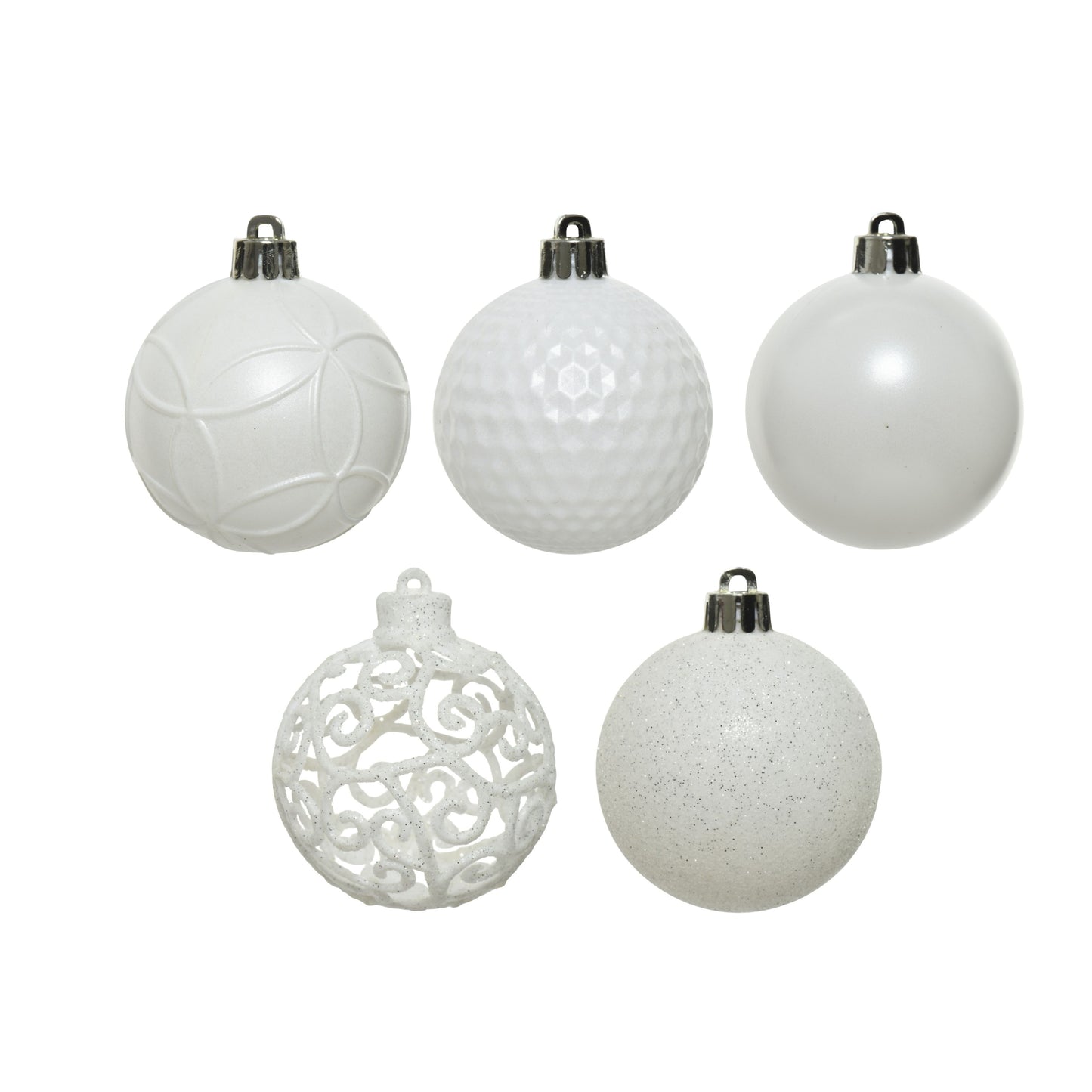 Baubles polystyrene matt,shiny,glitter mix 37 bauble - Winter White