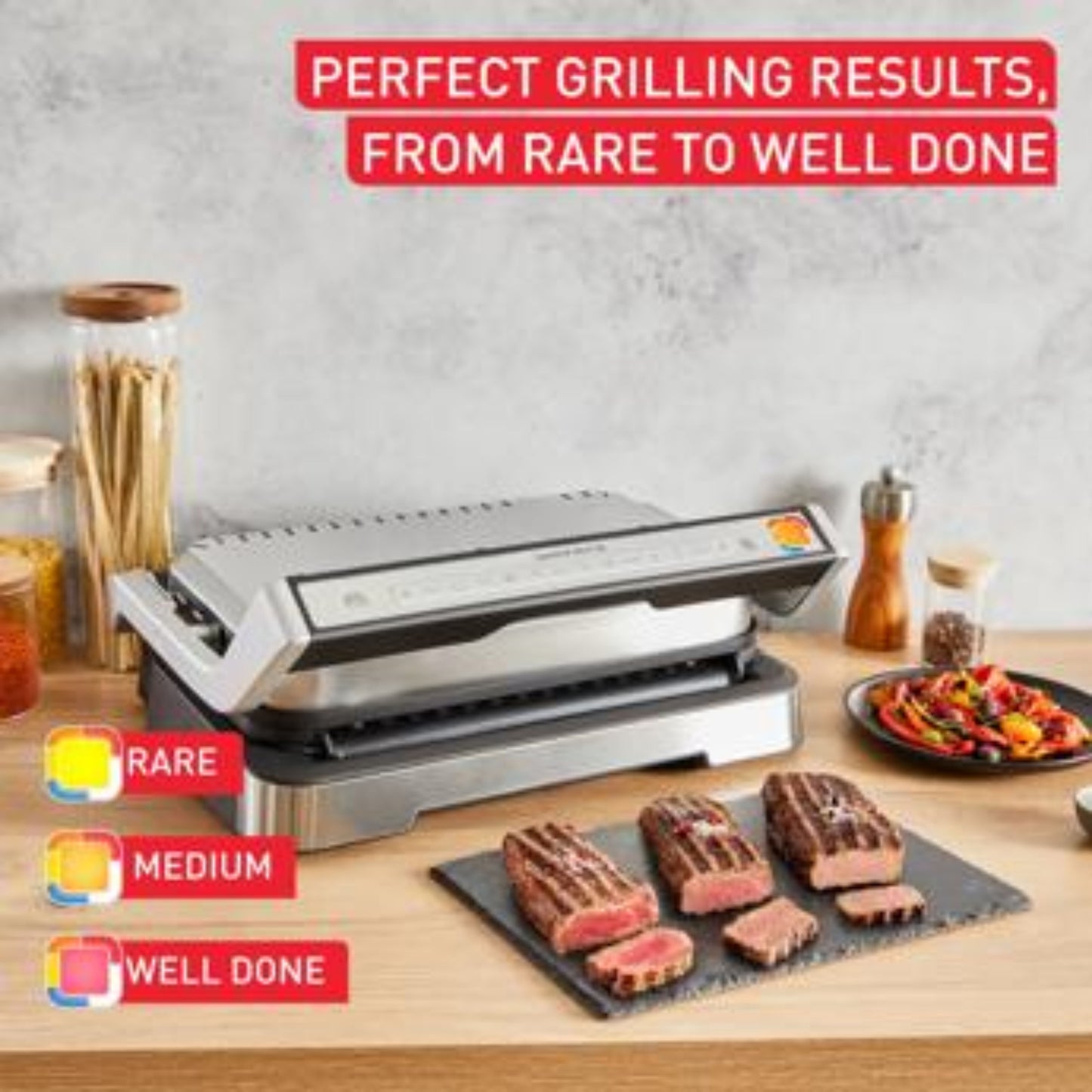 Tefal OptiGrill 2-in-1 XL contact barbecue, foldable, 12 programs, cooking level display, removable XL plates, electric barbecue, silver